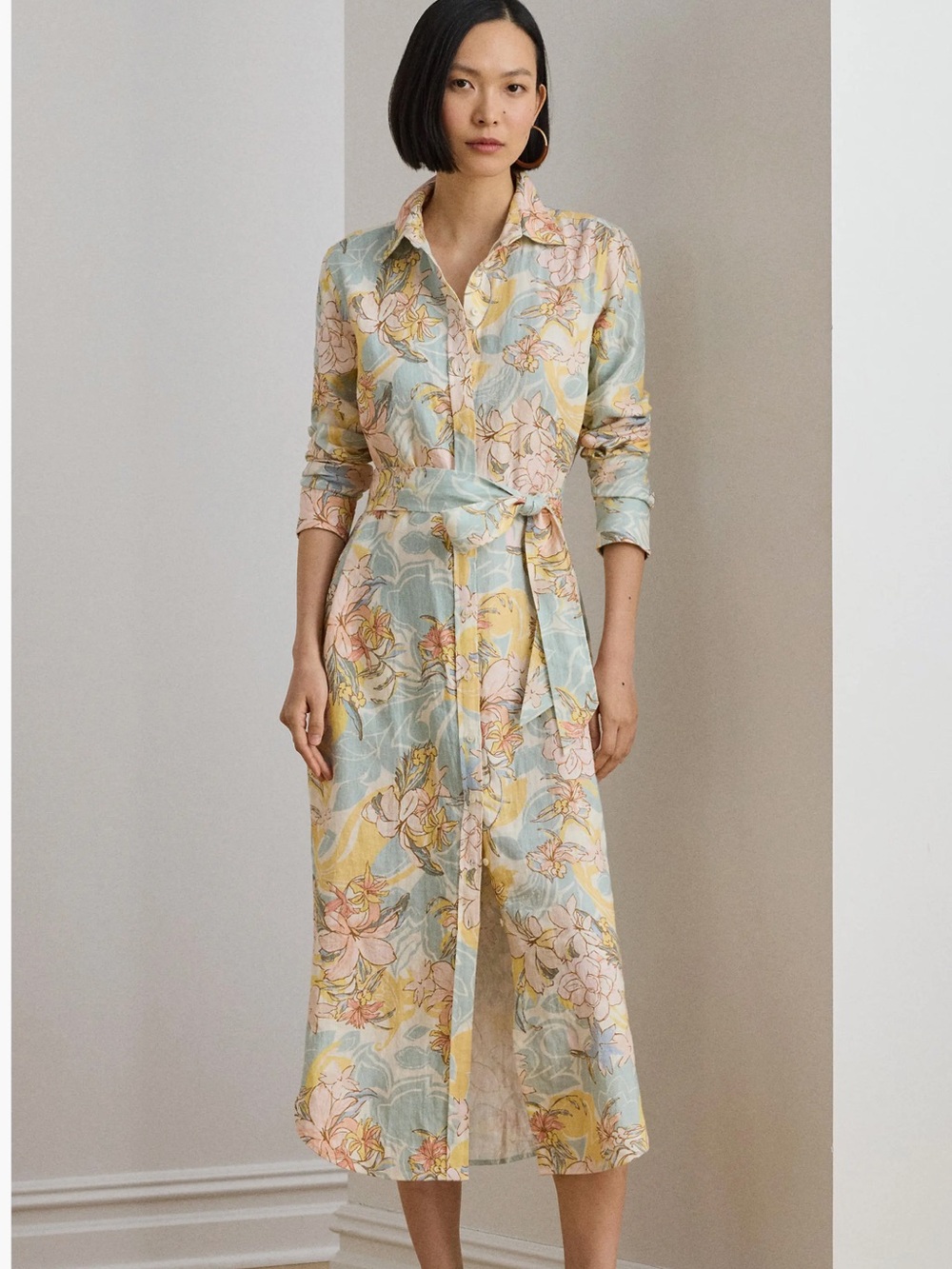 Ralph Lauren Pastel Floral Shirt dress in Yellow & Blue